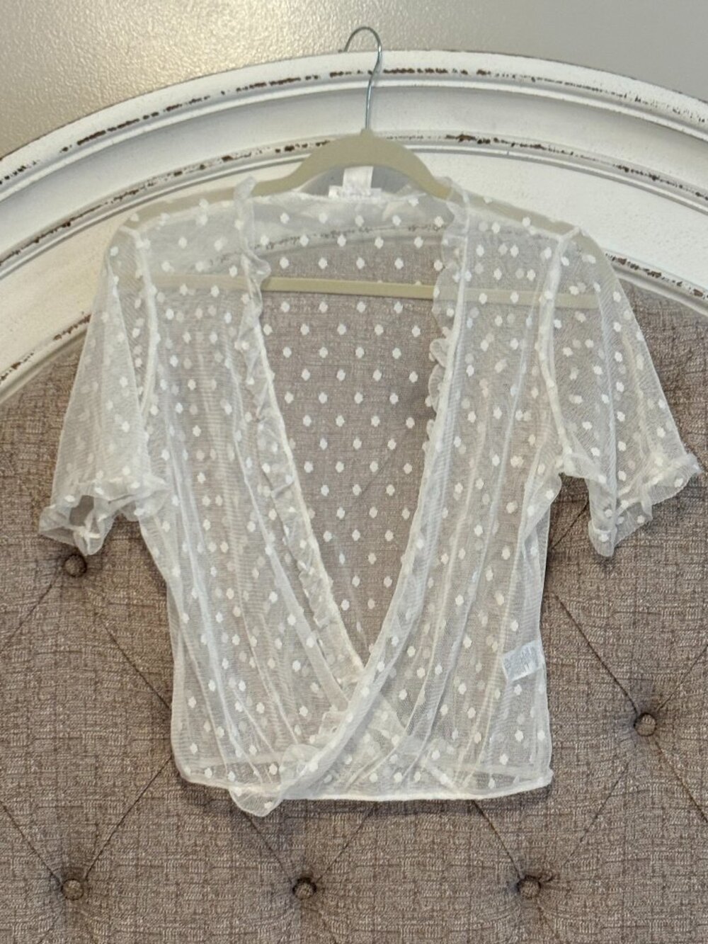 Venus dotted lace short sleeve ruffle blouse - Size 6